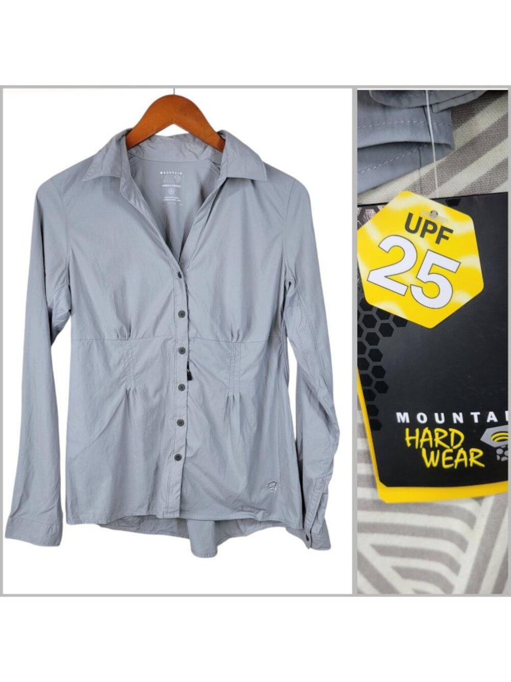 NEW Mountain Hardwear Size 8 Coralake Long Sleeve Shirt Small Grey UPF 25 Sun Pr